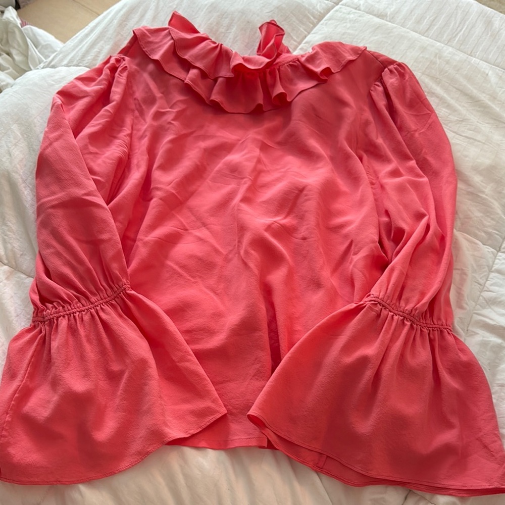Tory Burch Pink Ruffled Bishop Sleeve Blouse